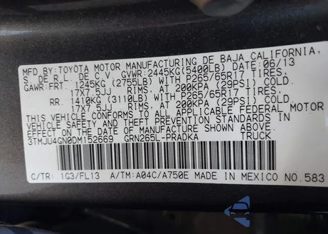 2013 Toyota Tacoma Prerunner V6 из США, поврежденный, VIN 3TMJU4GN0DM152669